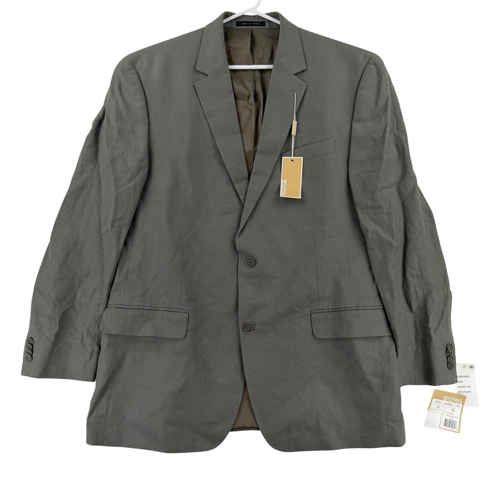 Michael Michael Kors Suit Jacket Blazer Mens 44L Olive Green Linen 2 Button Long